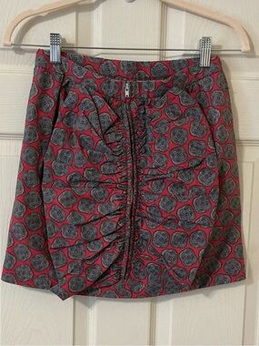Toga Pulla Paisley Print Cotton Skirt With Bow Red, Gray Women XS